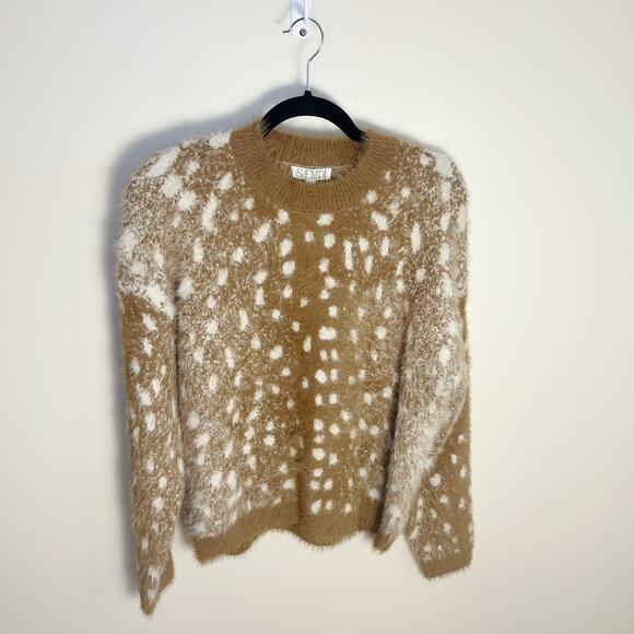 SAEMDI Fluffy Deer Printed Pullover Sweater Size Medium New Brown - Picture 3 of 9
